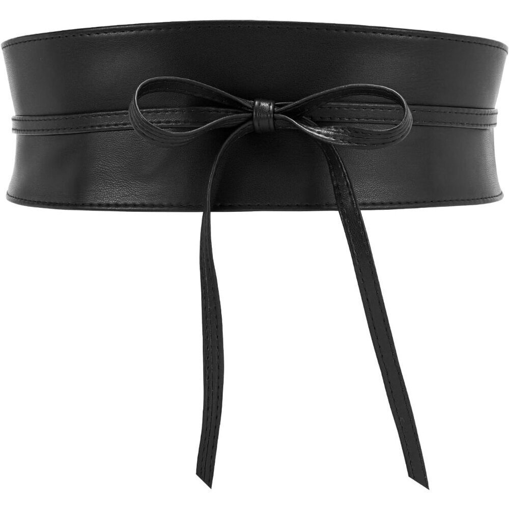Women Faux Leather Waist Belt Wide Wrap Around Bowknot Dress Accessory